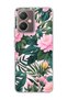 Vivo Y27 Compatible Pink Flower Green Leaf Printed Transparent Phone Case