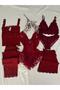 Boxed 7-Piece Burgundy X Combed Cotton Pajama Set Underwear Dowry Set