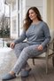 Women's Gray Patterned Long Sleeve Combed Cotton 100% Cotton Fabric Seasonal Pajama Set - 3