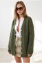 Women's Khaki Block Patterned Soft Textured Loose Knitwear Cardigan Hrk-19000512 - 4