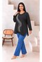 Women's Plus Size V-Neck Long Sleeve Wave Stone Embroidered Soft Textured Oversize Lycra Blouse 29501 - 4