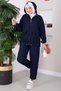 Hooded Zipper Detailed Double Sportswear Denim Set Navy Blue - 6