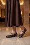 Coffee Stone Embroidered Adjustable Ankle Strap Stylish Comfortable Women's Ballerinas 666193