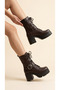 Side Zipper, Lace-Up, High Sole, Front Belt Detail, Women's Long Boots - 4