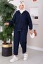Hooded Zipper Detailed Double Sportswear Denim Set Navy Blue - 4