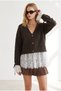 Women's Brown Lace Detailed Drawstring Sleeve Trendy Cardigan Hrk-19000525 - 2