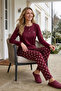 Women's Burgundy Patterned Long Sleeve Combed Cotton 100% Cotton Fabric Seasonal Pajama Set