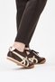 Women's Brown Suede Lace-Up Flat Sole Sneaker Shoes with Gold Detail - Walking Shoes - 7