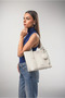 Women's Shopper Shoulder Bag with Mirror Charm Detail, Large Size, Large Volume, Daily Bag, White 18353 - 2
