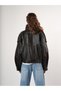Women's High Collar Hidden Zipper Shoulder Epaulets Elastic Waist Long Sleeve Leather Jacket Cty-Abr-2923 - 8