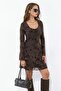 Floral Patterned Mini Dress with Open Waist - 2