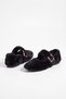 Black Women's Plush Home Shoes - Gold Buckle Ballerina Slippers 01Nav - 5