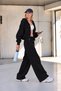 Teen Women's Black Straight Wide Ribbed Side Ribbed Soft Sweatpants