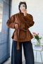 Premium Stand Collar Button Detailed Nubuck Jacket - Tan - 6