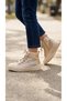 Girl's Beige Glitter Star Detailed Lace-Up High Sole Sneaker Boots - 2