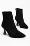Evera Women's Black Suede Thin Heeled Pointed Toe Boots - 2