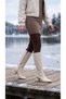 Women's Below the Knee Cream Heeled Shiny Detailed Zippered Leather Look Long Boots - 5