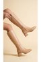 Women's Below the Knee Cream Heeled Shiny Detailed Zippered Leather Look Long Boots - 2