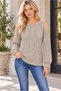 Women's Long Sleeve Round Neck Hair Braided Shoulder Cutout Embossed Soft Textured Elegant Trend Casual Mink Knitwear Sweater