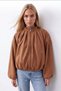 Women's Tan Stand Collar Zippered Suede Lined Bomber Jacket Alc-X15984