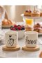 White Ceramic Espresso Cup With Wooden Coaster 4 Piece Set