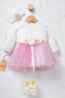 Baby Girl Floral Detailed Tulle Dress with Inner Bodysuit - Shoes and Bandana as Gift - 4
