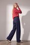 Women's Red Ribbed Crew Neck Oversize Striped Sweatshirt Alc-X15947 - 4