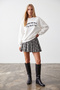 Women's White Ribbed Crew Neck Printed Three-Thread Sweatshirt Alc-X15961