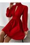 Women's High Neckline Low-Cut Detailed Waist Fitted Balloon Sleeve Mini Dress - 4