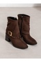 Mumy Brown Suede Buckle Detailed Heeled Women's Boots - 4