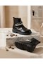 Girl's Cold Weather and Water Resistant Furry Inside Wrinkled Black Patent Leather Round Toe Black Boots - 3