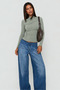 2768 Gathered Side Water Green Blouse - 2