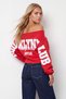 Women's Red Boat Neck Front and Back Printed Drape Detailed Three-Thread Sweatshirt Alc-X15959