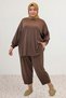 67037 Large Size Low Sleeve Combed Cotton Trouser Suit - Coffee