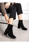 Pormi̇ Black Suede Heeled Women's Boots