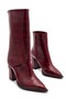 Women's Special Removable Croco Design Short Boots - Thick Heeled Pointed Toe Zippered Boots - Short Boots - 7