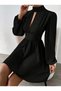 Women's High Neckline Low-Cut Detailed Waist Fitted Balloon Sleeve Mini Dress - 5