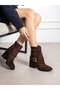 Mumy Brown Suede Buckle Detailed Heeled Women's Boots