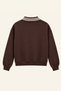 Women's Brown Ribbed Polo Collar Embroidery Detailed Three-Thread Sweatshirt Alc-X15960 - 5