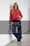 Women's Red Ribbed Crew Neck Oversize Striped Sweatshirt Alc-X15947 - 2