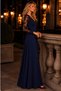 New Season Women's Long Sleeve V-Neck Lace Long Crepe Evening Dress |   Wedding-Invitation-Special Occasion Dress - 2