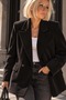 New Season Women's Double-Breasted Button Detail Black Velvet Jacket - 3