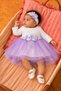 Baby Girl Floral Detailed Tulle Dress with Inner Bodysuit, Shoes and Bandana as a Gift