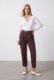 Women's Brown Belted Pleated Carrot Cut Woven Trousers Alc-X15970 - 3