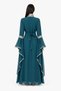 Women's Long Caftan with Embroidery and Shiny Stone Work and Butterfly Sleeves, Model 01 - 4
