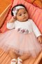 Baby Girl Floral Detailed Tulle Dress with Inner Bodysuit, Shoes and Bandana as a Gift - 3