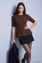 Short Sleeve Skirted Flounce Sweater 2537 Brown - 2