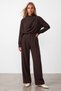 Women's Coffee Color Folded Collar Cuff Sleeves Draped Blouse with Palazzo Pants Set Alc-X15965 - 4