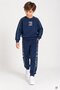 Navy Blue Boys' Stripe Detailed Elastic Cuff Crew Neck Sweatpants Set 24894 - 3
