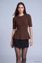 Short Sleeve Skirted Flounce Sweater 2537 Brown - 3